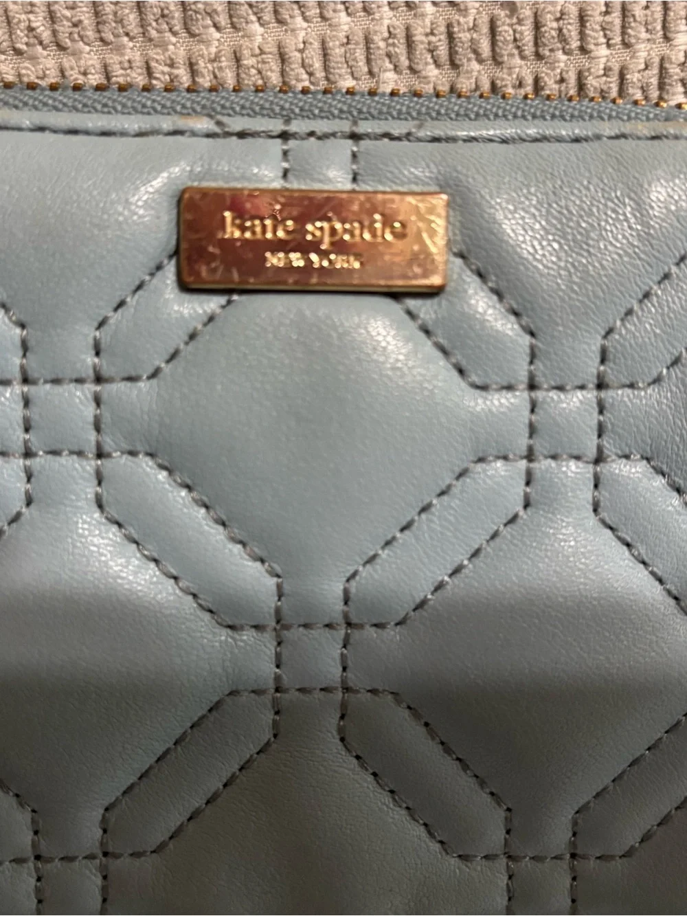 kate spade Quilted Pale Blue Leather Wallet with Gold Plaque